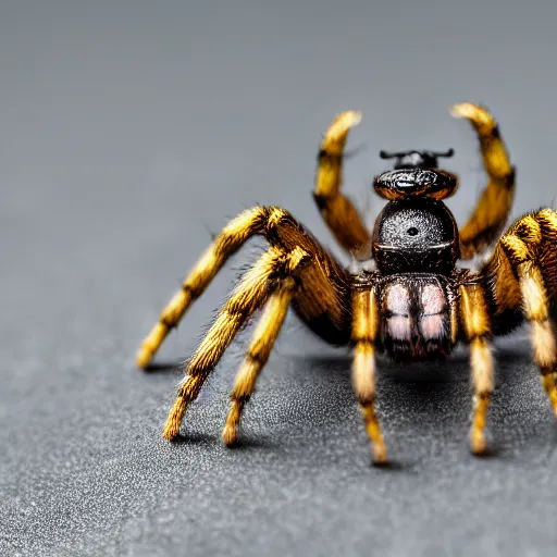 Image similar to macro lens photo of a spider, dynamic lighting, photorealistic, ultra detailed, stunning visuals, blur, studio photo, studio quality lighting, 8 k