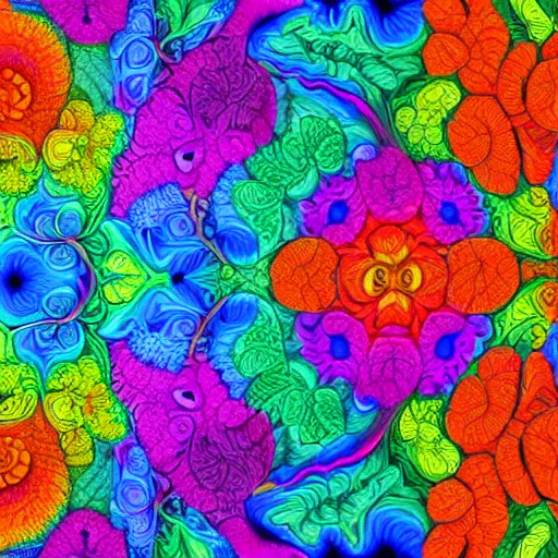 Prompt: a brightly colored painting of very detailed flowers made of elaborate fractals, high resolution, mandelbrot set, chaos, fractal, math, deviantart