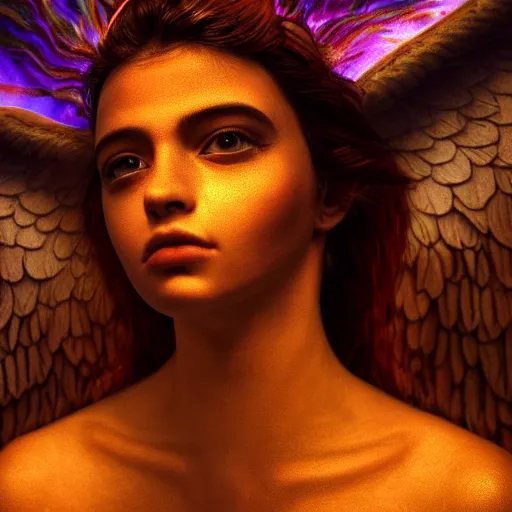 Prompt: masterpiece closeup portrait of a angel in a surreal dream landscape, cinematic lighting, Jayison Devadas style, 8k