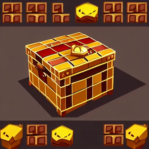 Image similar to treasure chest, fantasy, top - down game grid sprite, highly detailed, dynamic shadows, 4 k