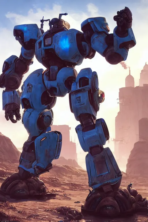 Image similar to mechwarrior 5 : mercenaries mech megaman transformer robot boss tank engine game octane render, 4 k, hd 2 0 2 2 3 d cgi rtx hdr style chrome reflexion glow fanart, global illumination ray tracing hdr fanart arstation by ian pesty by jesper ejsing pixar and disney unreal zbrush central hardmesh