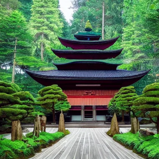 Image similar to a beautiful Zen Buddhist Meditation Forest Temple