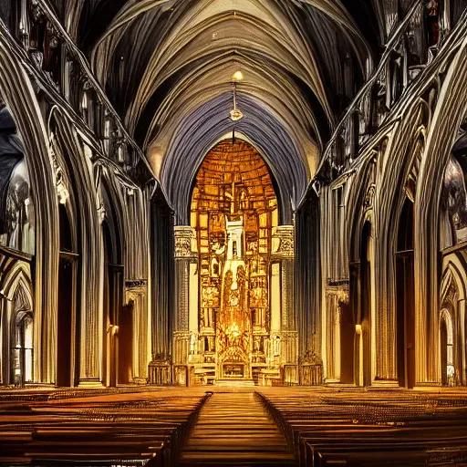 Image similar to detailed beautiful high quality digital art of a magnificent Catholic Cathedral, 4K detailed, artstation