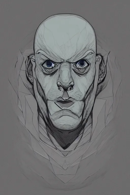 Prompt: portrait of triangle shaped ogre head and shoulders with single centered giant bloodshot eye, in the style of Greg Broadmore and Arthur Rackham,trending on artstation, light lighting side view,digital art,surrealism ,macro,blueprint ,vaporwave ,