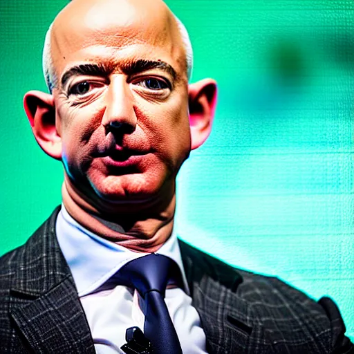 Prompt: Jeff Bezos as Dobby, pointy ears, looking scared, 4k movie shot,