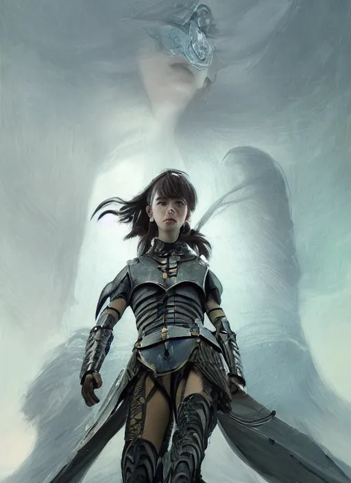 Image similar to a professional portrait of a beautiful young female, clothed in ethereal battle armor, olive skin, long dark hair, beautiful bone structure, symmetrical facial features, intricate, elegant, digital painting, concept art, smooth, sharp focus, finely detailed, illustration, from Valerian and the City of a Thousand Planets, in the style of Ruan Jia and Mandy Jurgens and Artgerm and Greg Rutkowski and William-Adolphe Bouguerea