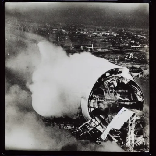 Prompt: polaroid photos of the hindenburg disaster