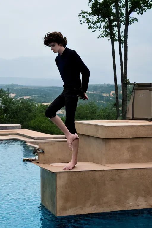 Prompt: timothee chalamet standing on the diving board, red weapon 8 k s 3 5, cooke anamorphic / i lenses, highly detailed, cinematic lighting