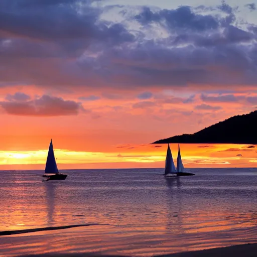 Image similar to fijian beach at sunset with sailing yacht