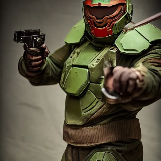 Image similar to doomguy from doom 2 cosplay, photography