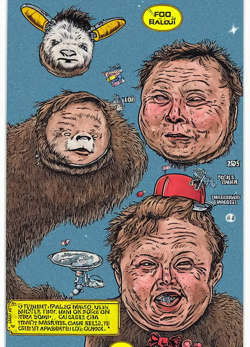 Image similar to elon musk ox garbage pail kid trading card