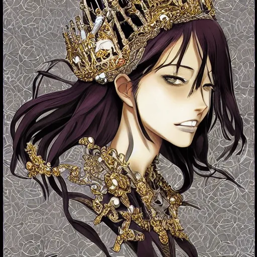 Prompt: anime manga skull portrait young woman skeleton, crown, fairies, intricate, elegant, highly detailed, digital art, ffffound, art by JC Leyendecker and sachin teng