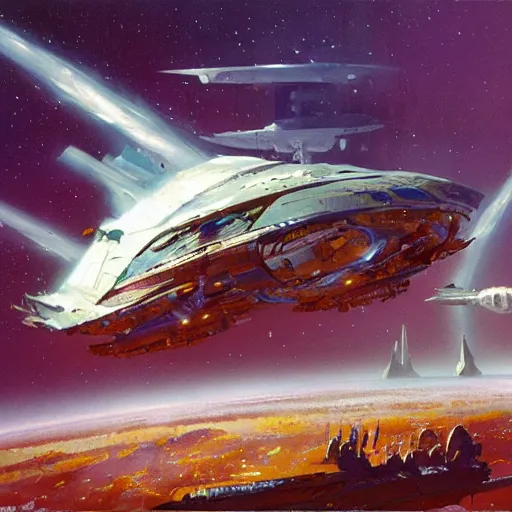 Prompt: space ship by john berkey, eric lloyd, gurmukh bhasin,, fantasy & horror sci - fi concept art