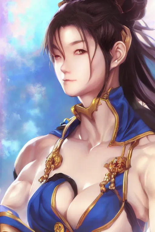 Image similar to A beautiful semi realistic anime portrait of Chun li, by Stanley Artgerm Lau, WLOP, Ross Tran, James Jean, Andrei Riabovitchev, Marc Simonetti, and Sakimichan, Hyung Tae Kim, trending on artstation