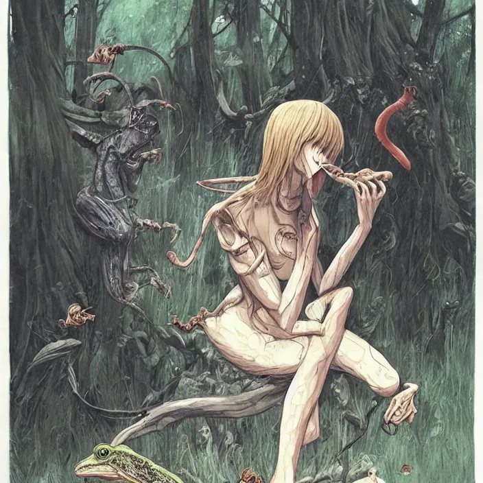 Prompt: portrait of Carnivore godlike fairy eating a frog alive, Junji Ito and Greg rutkowski