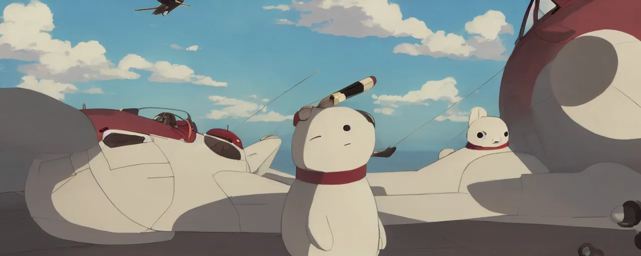 Image similar to baby harp seal pilot crashing airplane, japanese zero, 1 9 3 0 s, atey ghailan, goro fujita, studio ghibli, rim light, intense daytime lighting, clear focus, very coherent