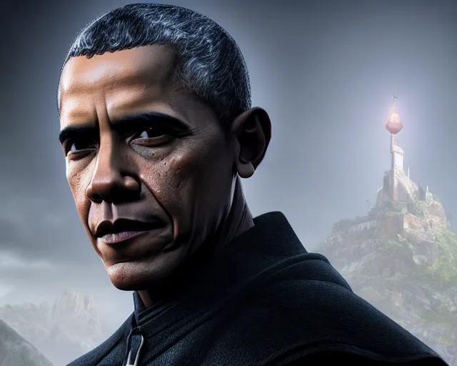 Image similar to 5 5 mm portrait photo of barack obama as a witcher in kaer morhen. dark atmosphere. art by greg rutkowski. highly detailed 8 k. intricate. lifelike. soft light. nikon d 8 5 0.