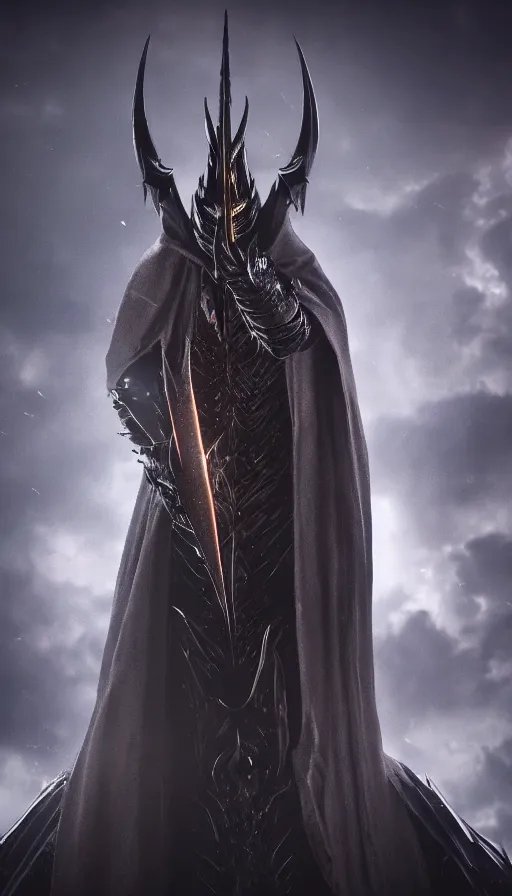 Image similar to The Dark Lord Sauron, ultra detailed, octane render, super realistic, unreal engine 5, atmospheric lighting