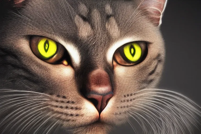 Image similar to An cat made of muscles and flesh, alex grey, ambient light, terror, glows, realistic, photo-realism, hyper realism, picture, detailed, 3D render, scary, distant shot, in the distance,