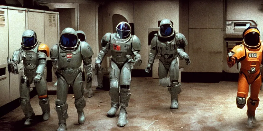 Image similar to color film still, space marines in the settlement facility ; alien 2 ( 1 9 8 6 )