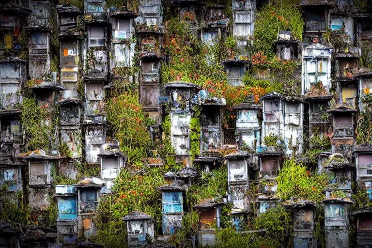 Image similar to elegance futuristic lichen covered favela graveyard honeybee hive, art nouveau environment, industrial factory, award winning art, epic dreamlike fantasy landscape, ultra realistic,