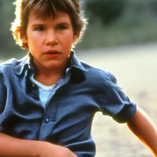 Image similar to film still of 1980s Harrison Ford as Simon Birch in Simon Birch,