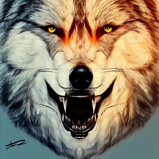 Image similar to alpha wolf head, scarred eye, head, digital art, highly detailed, artstation