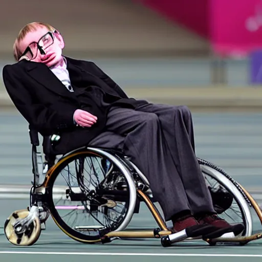 Image similar to stephen hawking competing in the hurdles in the olympics