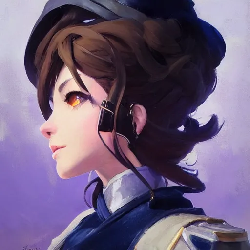 Image similar to greg manchess portrait painting of violet evergarden as overwatch character, totally whack, medium shot, asymmetrical, profile picture, organic painting, sunny day, matte painting, bold shapes, hard edges, street art, trending on artstation, by huang guangjian and gil elvgren and sachin teng