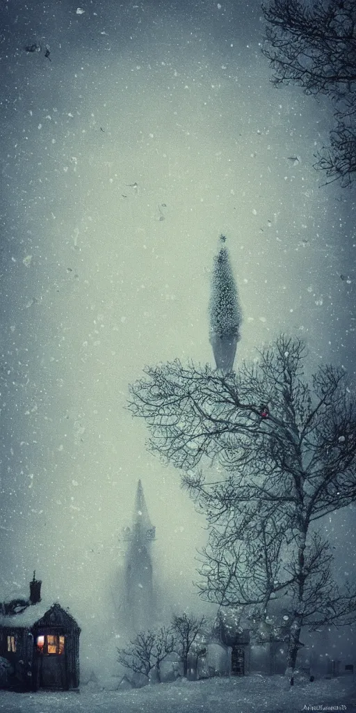 Prompt: a frosty christmas scene by alexander jansson