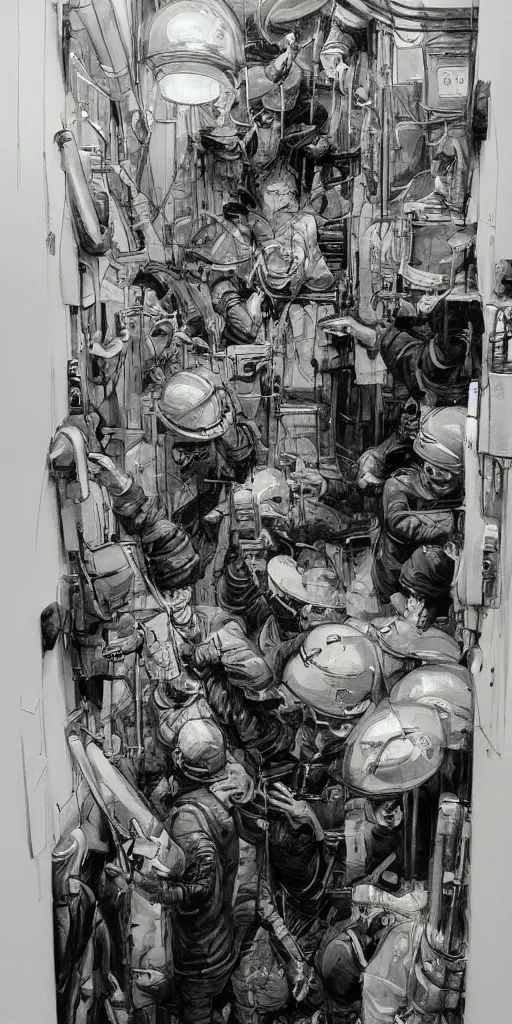 Image similar to oil painting scene from elevator by kim jung gi