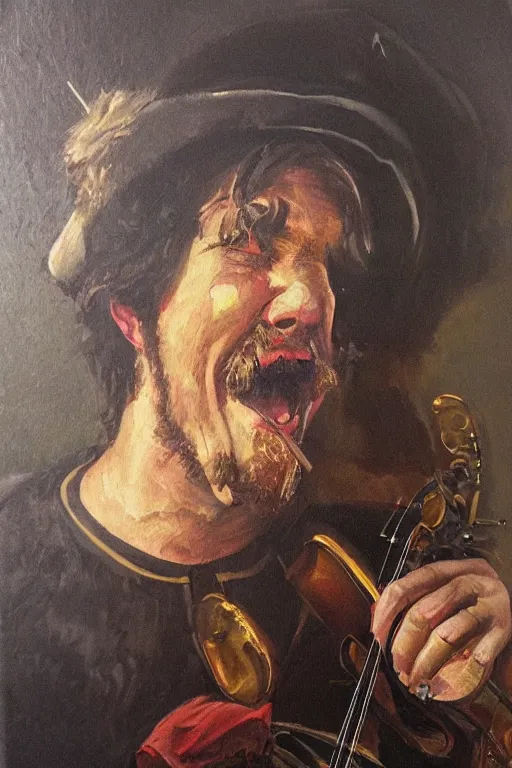 Prompt: oil portrait of the drunken bard, epic, cinematic, highly detailed