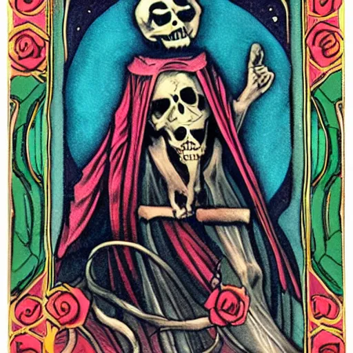 Prompt: the death tarot card, sacred rose