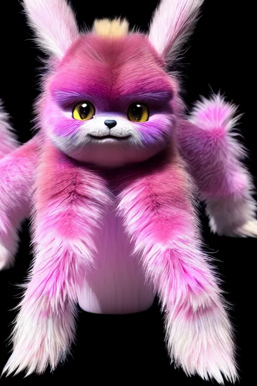 Image similar to high quality 3 d render hyperrealist very cute multicolor stripped fluffy! tarantula cat hybrid highly detailed, vray smooth, in the style of detective pikachu, hannah yata charlie immer, dramatic pink light, low angle, uhd 8 k, sharp focus