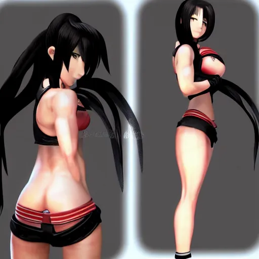 Image similar to head and body of tifa lockhart from final fantasy vii, highly detailed, anime style