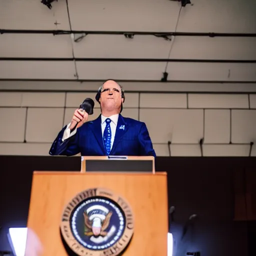 Image similar to a fox animal dressed in a suit giving a presidential speech, 8 5 mm f / 1. 4