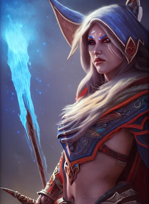 Image similar to hyperrealist portrait of sylvanas windrunner on a blue planet. by bayard wu, fantasy art, photo realistic, dynamic lighting, trending on artstation, poster, volumetric lighting, very detailed faces, 4 k, award winning