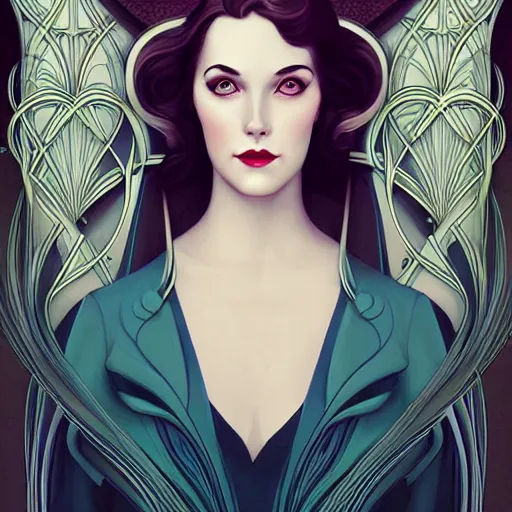 Image similar to an art nouveau, ( streamline moderne ) portrait in the style of anna dittmann and charlie bowater and loish. very large, clear, expressive, and intelligent eyes. symmetrical, centered, ultrasharp focus, dramatic lighting, photorealistic digital matte painting, intricate ultra detailed background.