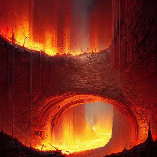 Image similar to the ground opening up to reveal flames in a chasm by Marc Simonetti