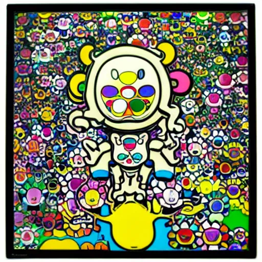 Prompt: things hidden inside my head by takashi murakami and keith haring, empty green canvas, superflat, pop culture, colorful, hyper detailed