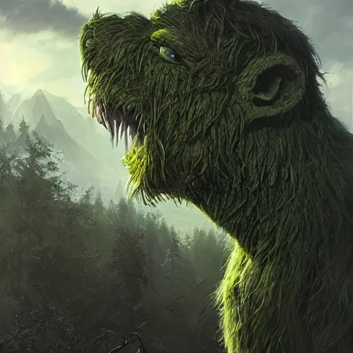 Prompt: a big green hairy monster but with googly eyes, realistic, 8 k, extremely detailed, cgi, trending on artstation, hyper - realistic render, by greg rutkowski