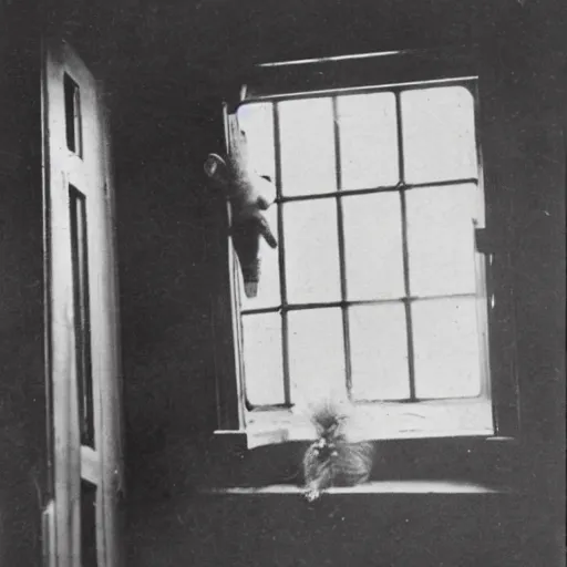 Image similar to ghastly creature peaking from a window, 1900s picture