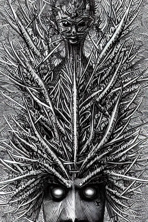 Image similar to thistle monster humanoid figure, symmetrical, highly detailed, digital art, needles, thorns, sharp focus, trending on art station, kentaro miura manga art style