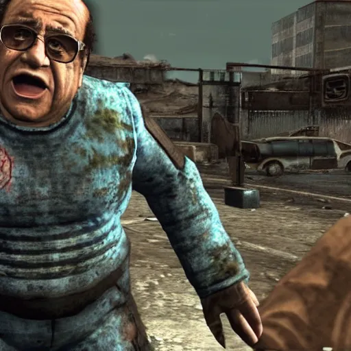 Prompt: screenshot of Danny DeVito in Fallout 3