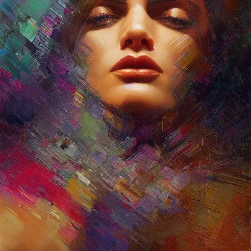 Image similar to detailed face of a woman clothed wrapped in textiles, lush, opulent, fauna, utopian, tech noir, wet reflections, prism, atmospheric, ambient, pj crook, syd mead, livia prima, artgerm, greg rutkowski, nick alm, casey baugh