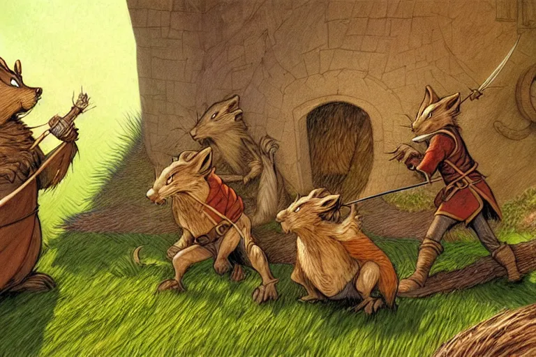 Image similar to a scene from redwall by brian jacques, detailed, fantasy concept art