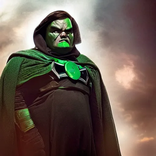 Prompt: jack black as doctor doom, marvel, photography, movie,