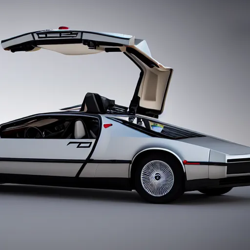 Image similar to a tesla delorean, highly detailed photo, concept car, highly detailed, intricate design, 8 k render