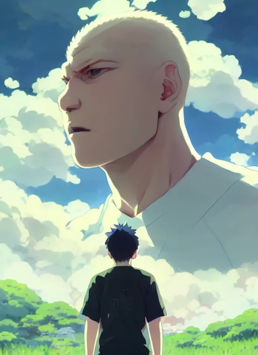 Image similar to portrait of brock lesnar, cloudy sky background lush landscape illustration concept art anime key visual trending pixiv fanbox by wlop and greg rutkowski and makoto shinkai and studio ghibli