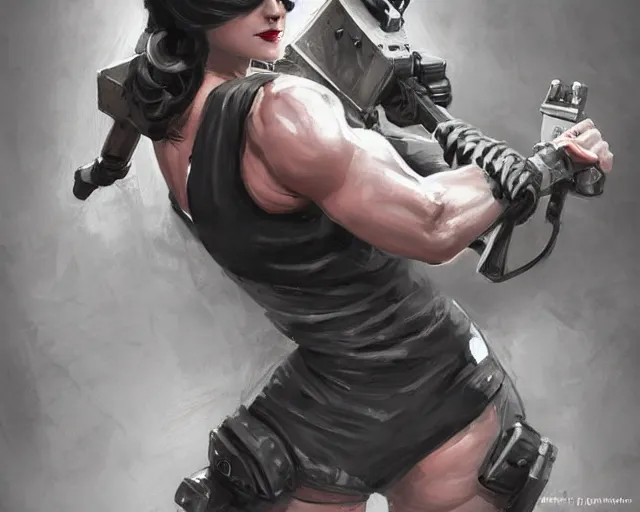 Image similar to portrait of a female bodybuilder dark witch in team fortress 2 style, epic, tragic, military art, fantasy, dieselpunk, hd shot, digital portrait, beautiful, artstation, comic style, by artgerm, guy denning, jakub rozalski, magali villeneuve and charlie bowater